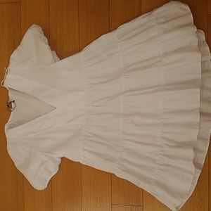 White Linen Baby Doll Mini Puff Sleeve Dress